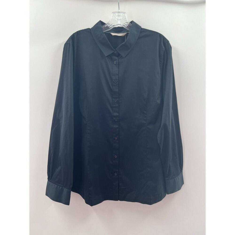 Soft Surroundings Women’s Long Sleeve Cotton Blend Button Up Black Top 18W NWOT